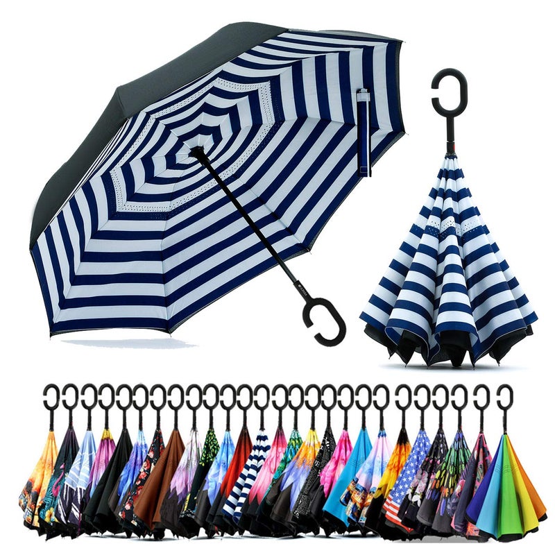 SIEPASA Spar. Saa Double Layer Inverted Umbrella with C-Shaped Handle, Anti-UV Waterproof Windproof Straight Umbrella for Car Rain Outdoor Use - Image 1